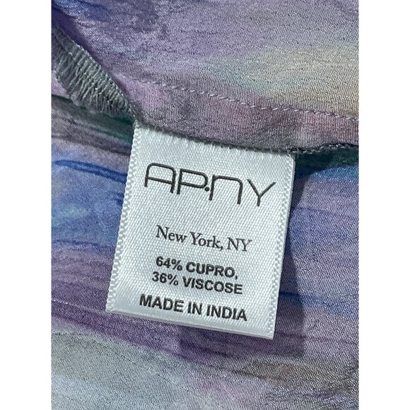 APNY Blouse Size Medium Tie Front Long Sleeve Multicolor Artistic Shades Print - Picture 7 of 9